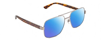 Pre-owned Gucci Gg0529s Unisex Aviator Polarized Sunglasses Ruthenium Tortoise 60mm 4 Opt. In Blue Mirror Polar