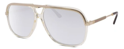 Pre-owned Gucci Gg0200s Mens Aviator Full Rim Designer Sunglasses In Yellow Gold/blue 57mm