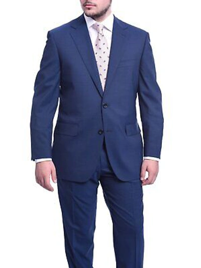 Pre-owned Napoli Classic Fit Solid Blue Two Button Half Canvassed Wool Suit In ["blue"]