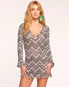 Ramy Brook Cassie Metallic Space Dye Long Sleeve Cover-up Dress In Black Chevron