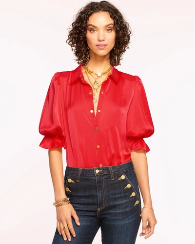 Ramy Brook Dina Button Down Bodysuit In Soiree Red