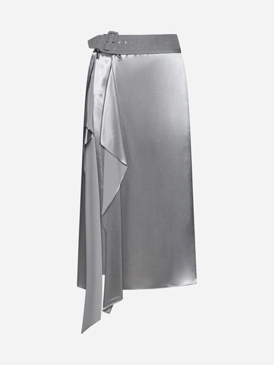 Fendi Belted Ruffled Midi Skirt In Grigio