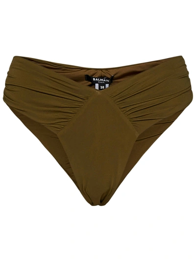 Balmain Khaki Green High-waisted Bikini Bottoms In Kaki