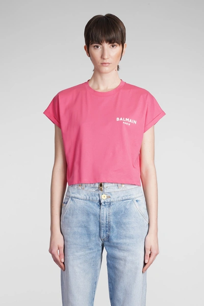 Balmain Short Cotton T-shirt In Rose-pink