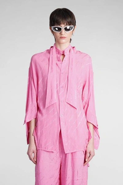 Balenciaga Logo-jacquard Silk Shirt In Rose-pink