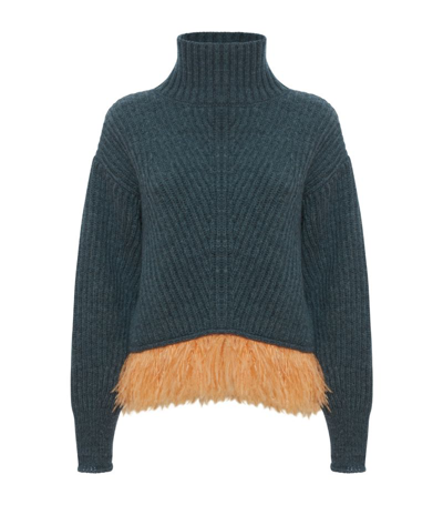 LA DOUBLEJ LA DOUBLEJ FEATHER-TRIM HIGH KICK SWEATER