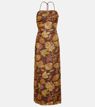 Sir Josefina Floral Linen Midi Dress In Multicoloured