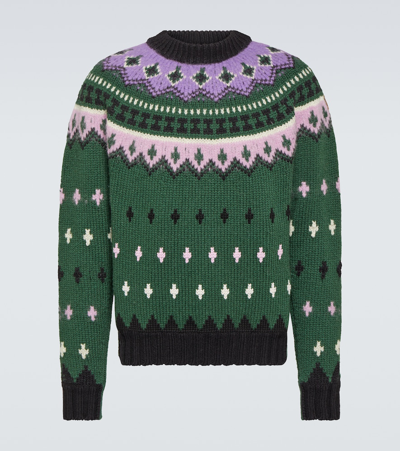 Moncler Jacquard Wool And Alpaca Jumper Green In Multicolor