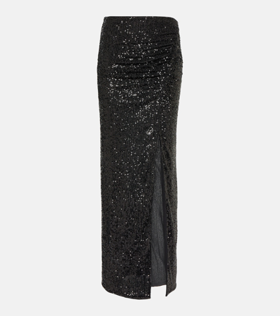 Self-portrait Sequined Ruched Maxi Skirt In Black