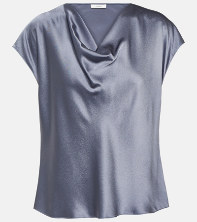 Vince Womens Silk Cowl Neck Blouse In Silver