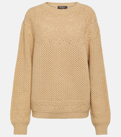 Loro Piana Crochet Cashmere Sweater In Brown