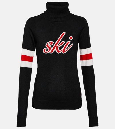 Perfect Moment Neve Intarsia Merino Wool Turtleneck Sweater In Black