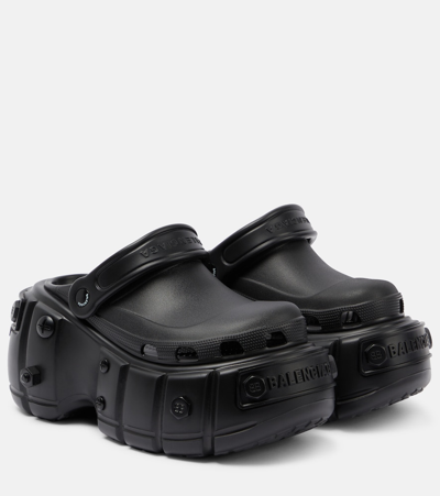 Balenciaga Hardcrocs Rubber Wedge Mules In Black