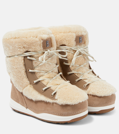 Bogner La Plagne Shearling And Suede Ankle Boots In Beige