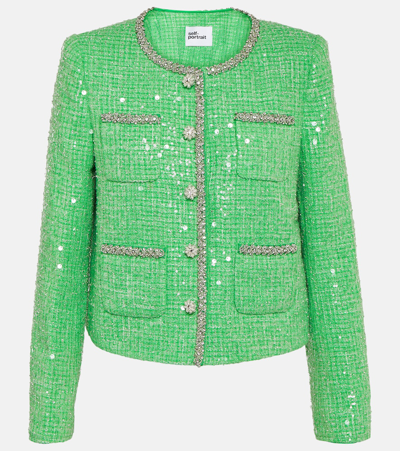 Self-portrait Sequined Bouclé Jacket In Green