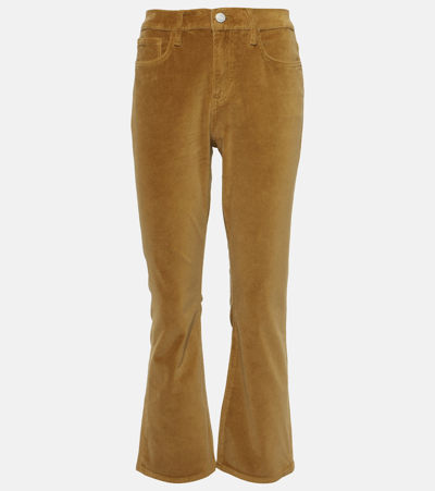 Frame High-rise Velvet-trimmed Bootcut Jeans In Beige