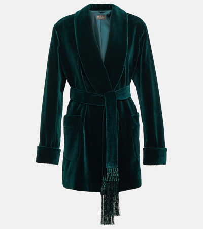 Loro Piana Cotton Velvet Wrap Coat In Green