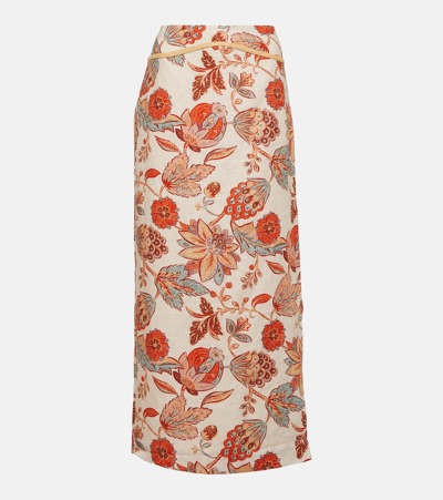 Sir Noemi Floral Linen Midi Skirt In Multicoloured