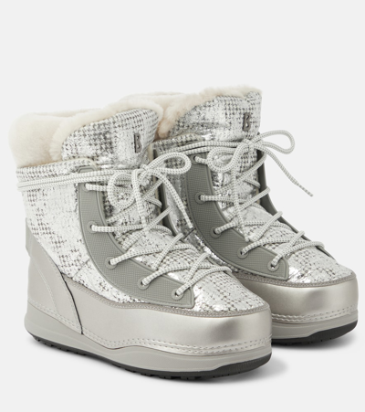 Bogner Verbier Faux Leather And Shearling Boots In Silver