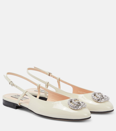 Gucci Double G Patent Leather Slingback Flats In White