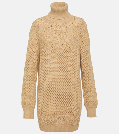 Loro Piana Crochet Cashmere Turtleneck Jumper In Brown