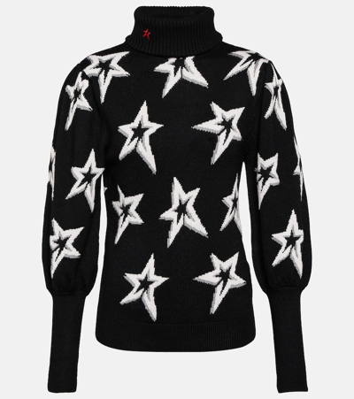 Perfect Moment Star Dust Intarsia Merino Wool Turtleneck Jumper In Monochrome