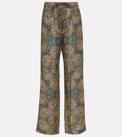 Loro Piana Printed Linen Pyjama Trousers In T1gk Azurecoral B