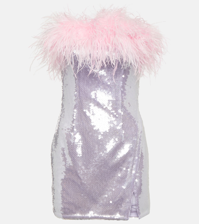 Self-portrait Feather-trimmed Sequined Minidress In Purple