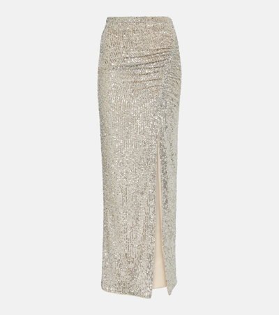 Self-portrait Sequined High-rise Maxi Skirt In Silver