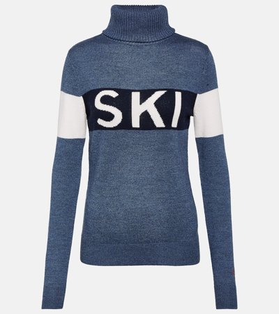 Perfect Moment Colourblocked Wool Turtleneck Jumper In Blue