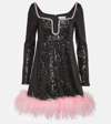 SELF-PORTRAIT FEATHER-TRIMMED SEQUINED MINIDRESS