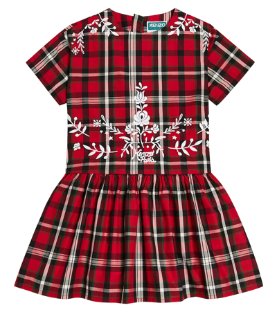 Kenzo Kids' 格纹棉质连衣裙 In Red