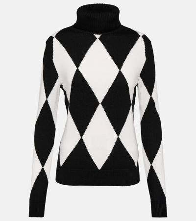 Perfect Moment Diamond-patterned Wool Turtleneck Sweater In Black,white