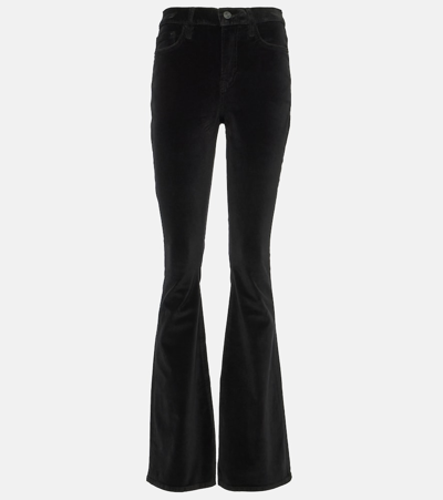 Frame High-rise Velvet Flared Trousers In Black