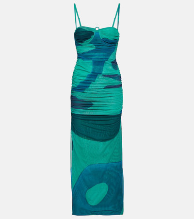 Sir Frankie Ruched Balconette Midi Dress In Green