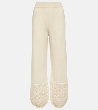 Loro Piana Crochet-detail Cashmere Pants In White