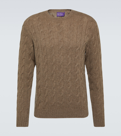 Ralph Lauren Purple Label Cable-knit Cashmere Sweater In Brown
