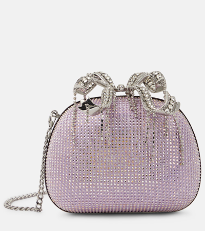 Self-portrait The Bow Embellished Satin Clutch In Purple