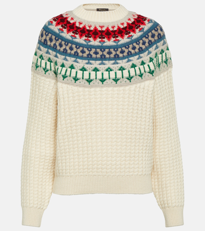 Loro Piana Intarsia Cashmere Mockneck Sweater In White