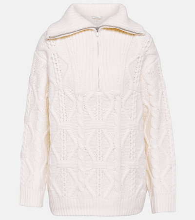 Vince Cable-knit Wool Half-zip Pullover Sweater In Off White