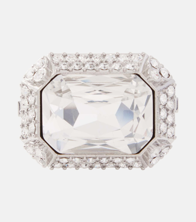 Saint Laurent Crystal-embellished Ring In Silver