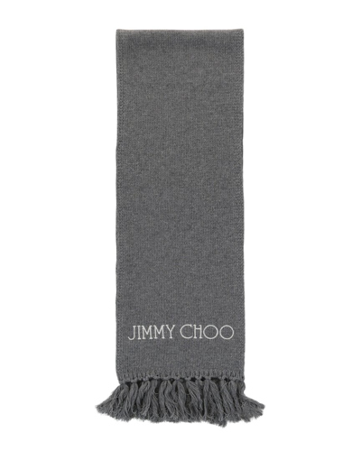 Jimmy Choo Wool Logo Scarf In Grey