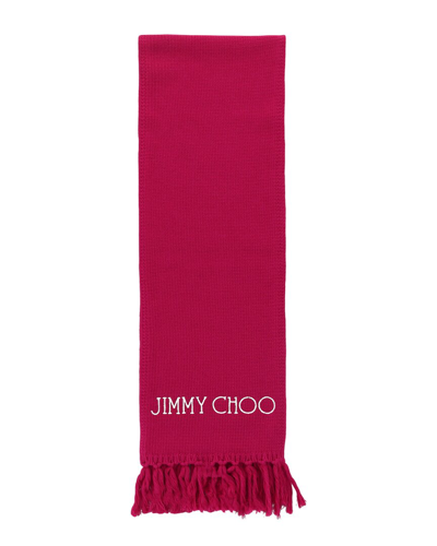 Jimmy Choo Wool Logo Scarf In Pink