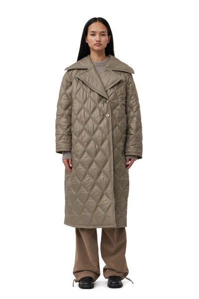 GANNI GANNI BROWN SHINY QUILT COAT - SIZE 36 FALLEN ROCK