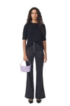 Ganni Double Satin Flared Trousers In Black