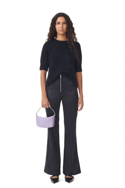 Ganni Double Satin Flared Trousers In Black