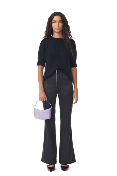 GANNI BLACK DOUBLE SATIN FLARED TROUSERS