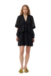 Ganni Crinckled Georgette Flounce Mini Dress In Black