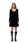 Ganni Ruched Velvet Minidress In Black