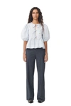 Ganni Stretch Striped Mid Waist Trousers In Gray Pinstripe